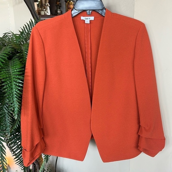 NWOT BAR III Rust Orange Draped Blazer w/ Ruched Sleeves Fall Office Suit Jacket - Picture 1 of 12